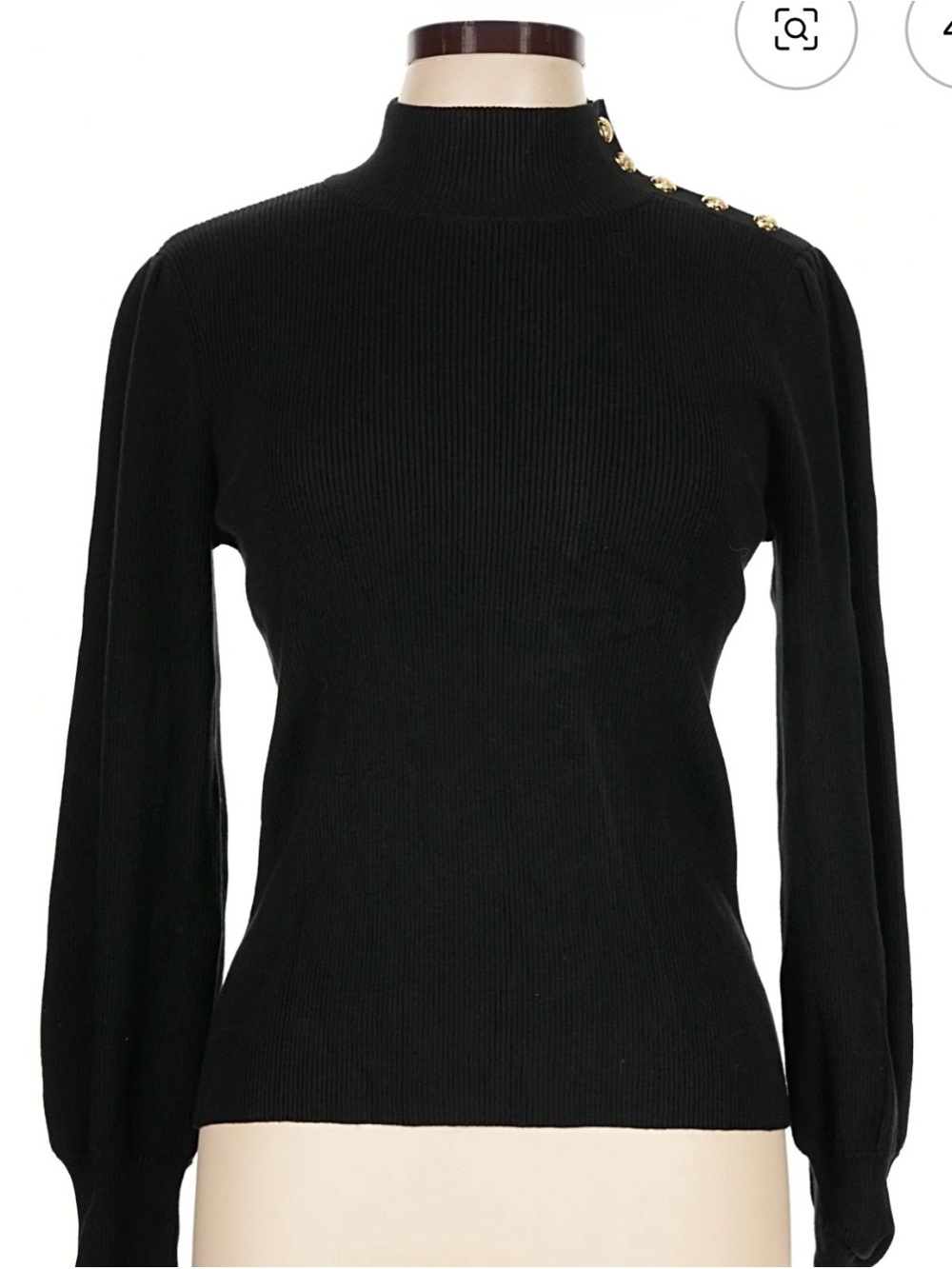 Ralph Lauren Black Long-Sleeve Puff Shoulder Knit Top